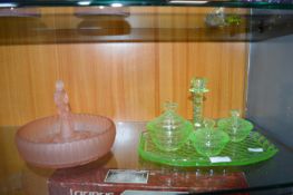 1930's Coloured Glass Dressing Set plus Bowl