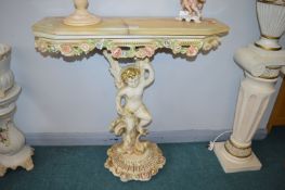 Decorative Marble Topped Hall Table with Cherub Design
