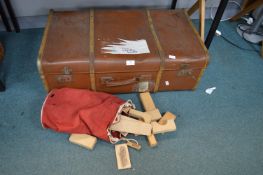 Vintage Travel Trunk and a Bag of Galt Toys Wooden