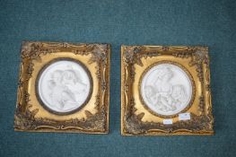 Pair of Gilt Framed Wall Plaque Featuring Cherubs