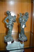 Pair of Composite Figures of Ladies with Wine Jugs