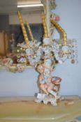 Decorative Pottery Candelabra with Cherub Design (required restoration)