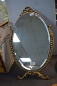 Gilt Framed Oval Bevelled Edge Mirror on Stand