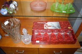 Set of Six Crystal Wine Glasses, plus Vase, and De