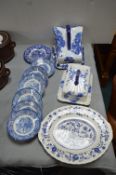 Vintage Blue & White Pottery Cheese Dishes, etc.