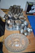 Chrome Tea Set, Wine Goblets, and a Glass Serving