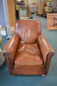 Brown Leather Upholstered Armchair