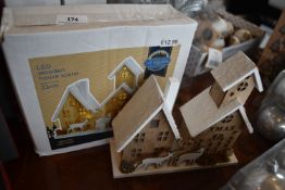 *2x Premier Nordic LED Wooden House Scene 23cm