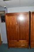 Solid Wood Double Wardrobe with Single Drawer