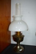 Brass Oil Lamp with White Glass Shade