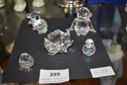Five Assorted Swarovski Crystal Ornaments