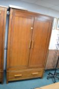 Solid Wood Double Wardrobe with Single Drawer