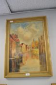 Vintage Oil on Board Continental Riverscape