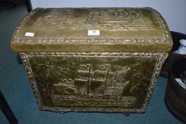 *Large Brass Dome Topped Log Box with Sailing Ship Design