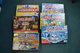 Six Monopoly Board Games (complete) Including Star Wars and Hull Editions
