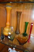 Coloured Glass Vases and Dishes, etc.