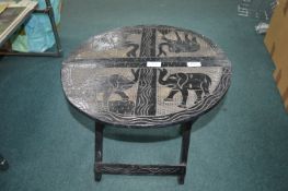 Small Carved Folding Table with Elephant Design