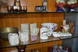 Decorative Items Including Pottery Bust, Brass Bowls, etc.