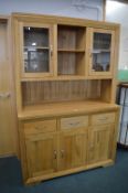Solid Oak Three Panel Cupboard with Two Glazed Cabinets