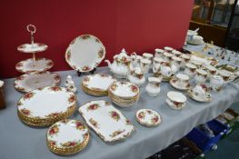 Royal Albert Old Country Roses Tea Set 80pcs Including Trays, Placemats, Tablecloth, etc.