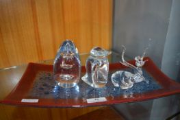 Glass Dish and Paperweights