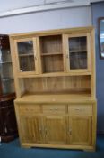Solid Oak Three Panel Cupboard with Two Glazed Cabinets