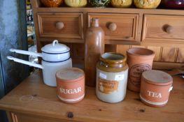 Assorted Earthenware Pots: Tea, Sugar, Wine Cooler
