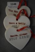 Three Festive Ceramic Hearts
