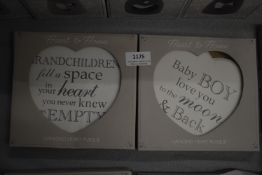 Two Heart to Home Hanging Plaques “Baby Boy Love You to the Moon and Back” and “Grandchildren Fill a