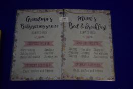 “Grandmas Babysitting Service” and “Mum’s Bed & Breakfast Service” Signs