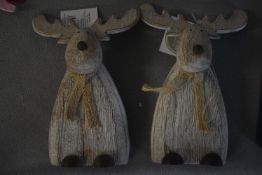 Pair of Carved Moose Ornaments