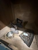 *Two Flat Irons, Shoehorns, Trivet, etc.