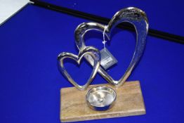 Silver Plated Double Love Heart Tealight Holder