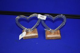 Pair of Heart Ornaments on Wood Bases