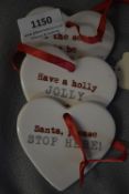Three Festive Ceramic Hearts