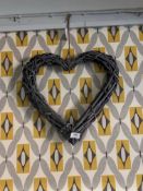 40cm Grey Wicker Woven Heart