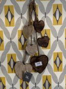 Two Sets of Hanging Wood Hearts
