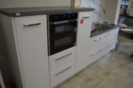 *Split Level White Kitchen Units with Simulated Grey Slate Worktops (Raised Level 145x60cm x 148cm
