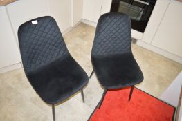 *Pair of Black Dining Chairs with Upholstered Seats and Quilted Backs