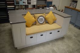 *Composite Stone & Ivory Island Storage and Seating Unit with Lemon Upholstery 122x197cm