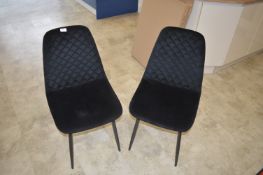 *Pair of Black Dining Chairs with Upholstered Seats and Quilted Backs