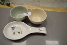 *Two Ceramic Bowls and a Sheep Spoon Rest
