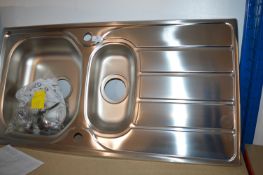 *Brushed Stainless Steel Shallow 1.5 Bowl Sink with Waste Fittings