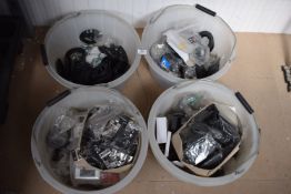 *Four Mixed Buckets Containing Assorted LED Lighting, Folding Hooks, Door Catches, etc.