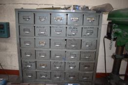 *30 Drawer Component Cabinet Containing Various Electrical Fittings, Plumbing Fittings, etc.
