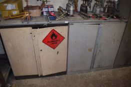 *Two 3ft Stationery Cabinets and a Worksurface Top Containing Assorted Paints and Specialist