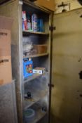 *7ft Storage Cabinet Containing Assorted Polishes, Abrasive Pads, Screws, Gas Regulators, etc.