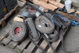 *Pallet of Ratchet Straps, Pneumatic Wheels, etc.