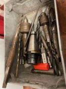 *Tray Containing Assorted Drills, Collet Chuck, Drill Chuck, and a Centre Chuck
