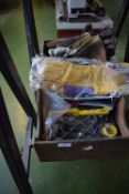 *Box of Various Welding Gloves Including One New Pair, Flint Lighters, Wire Brushes, etc.